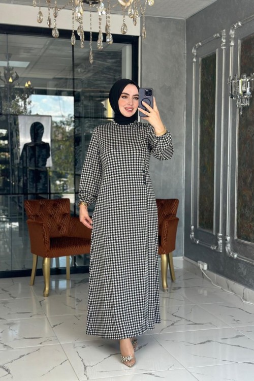 Kazayağı Elbise-Siyah Siyah