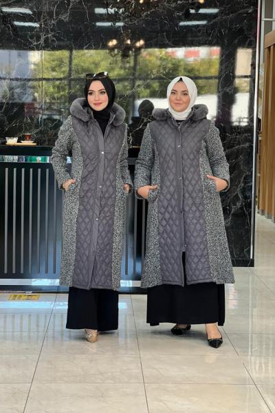 Peluş Detaylı Mont Gri Gri