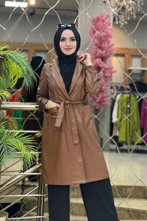 Kemerli Deri Trenç Acı Kahve Acı Kahve