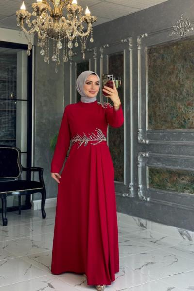 Ecmel Elbise Bordo Bordo