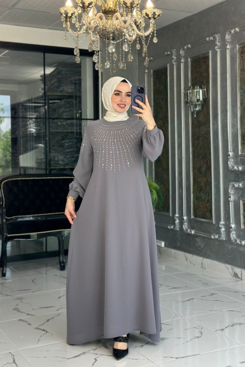 Mihriban Elbise Gri Gri