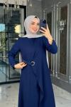 Kuş Gözü Detaylı Elbise-Lacivert Lacivert