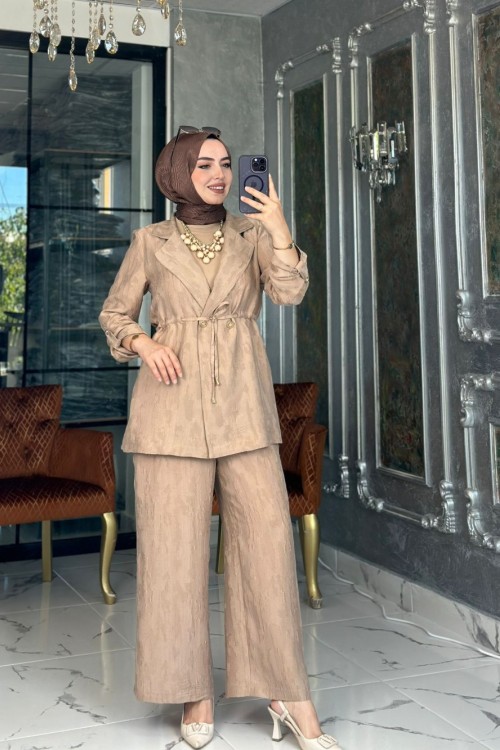 Cupra Ceket Takım-Bej Bej