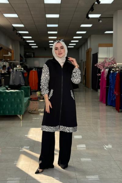 Ecrin Leopar 2İp Takım-Siyah Siyah