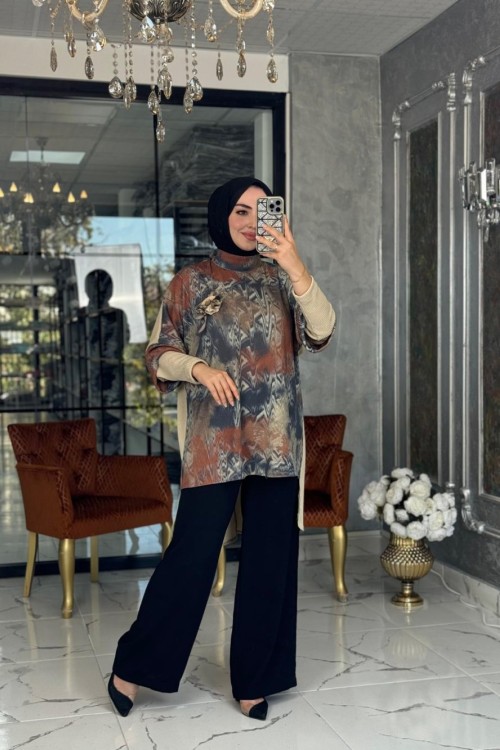 Rosa Örme Tunik-İndigo mavi indigo