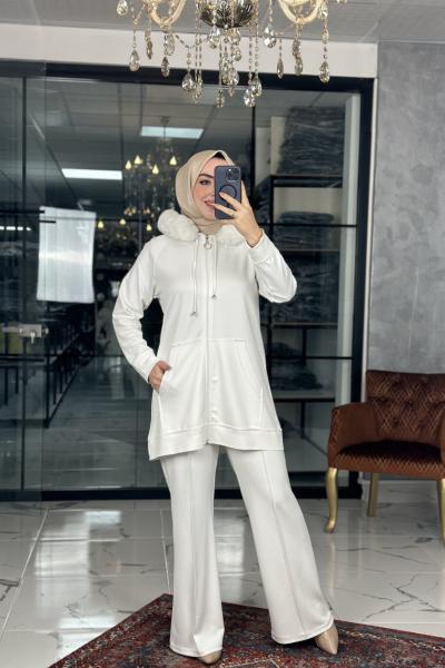 Duygu Kürklü Takım Beyaz Beyaz