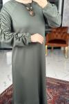 Kuvars Reglan Kol Elbise-Haki Haki