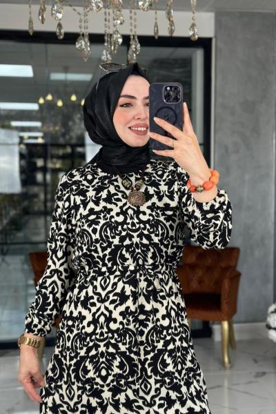 Pervin Viscon Elbise-Siyah/Beyaz Siyah Beyaz