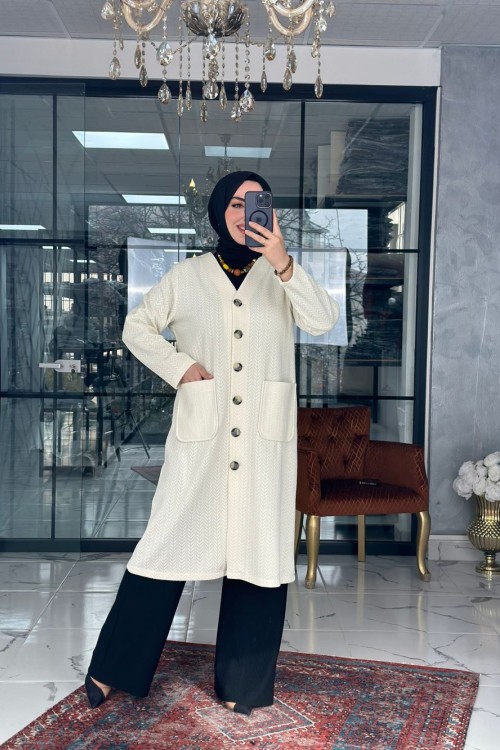 Kevser Hırka Beyaz Beyaz