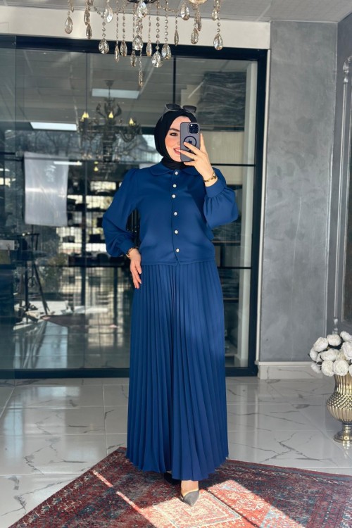 Rümeysa Etek Takım İndigo mavi indigo