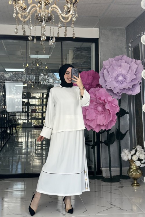 Çağlı Etek Takım Beyaz Beyaz