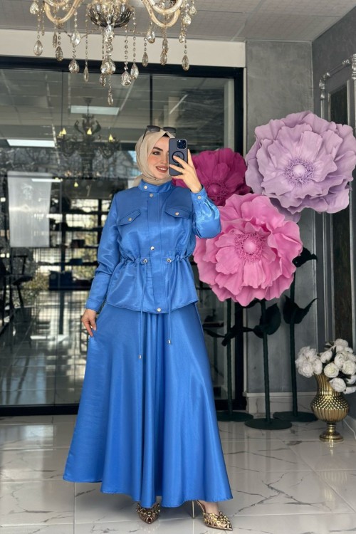 Emel Etek Takım-Saks mavi Saks Mavisi