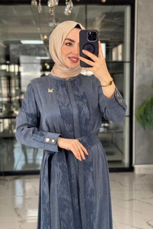 Şeyda Cupra Elbise-Lacivert Lacivert