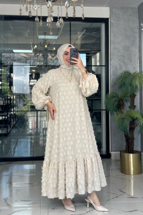 Funda Elbise-Krem Krem