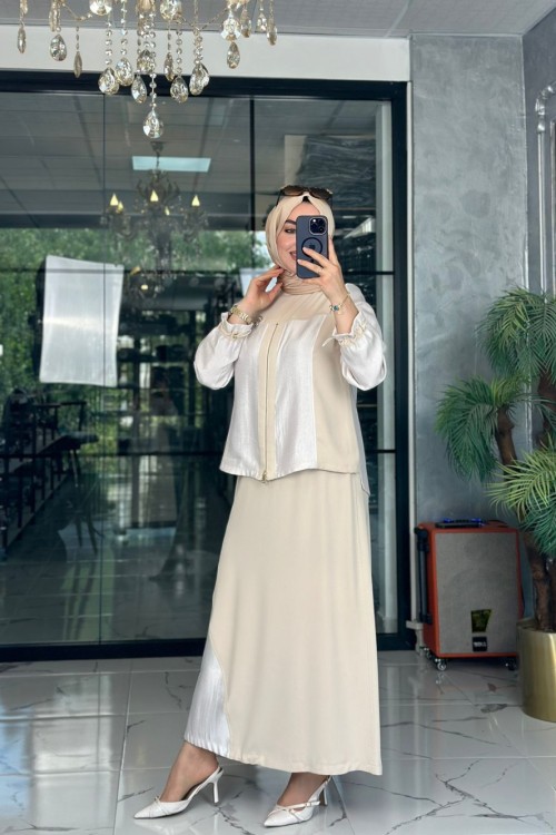 Şura Etek Takım-Bej Bej