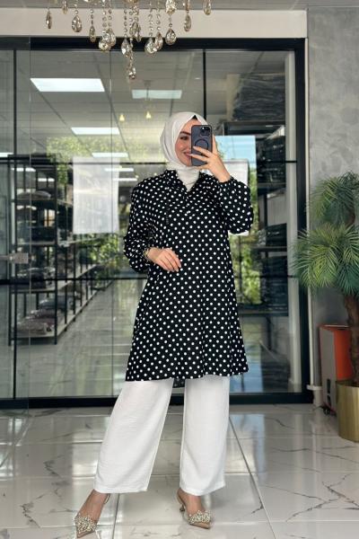 Tülay Puantiyeli Takım-Siyah Siyah