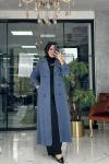 Uzun Kaşe Kaban İndigo mavi indigo