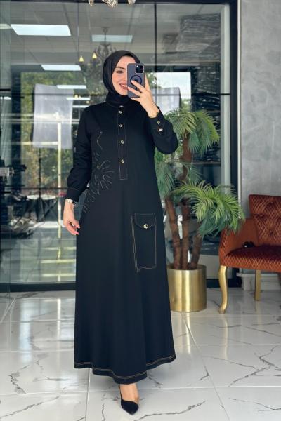 Lase Desenli Elbise Siyah Siyah