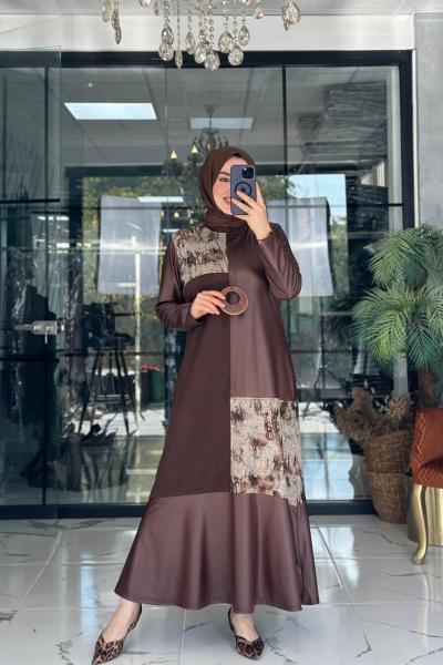 Deri Kombin Elbise Kahverengi Kahverengi