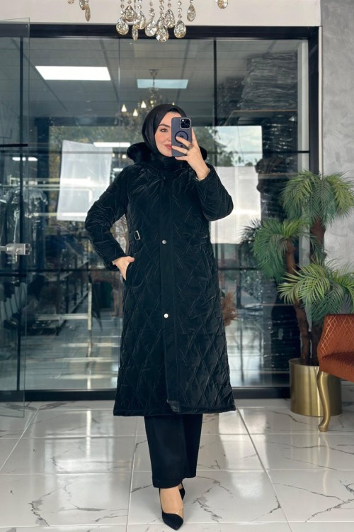 Nova Kısa Kapitone Mont Siyah Siyah