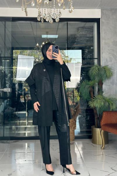 Hümeyra Üçlü Takım Siyah Siyah