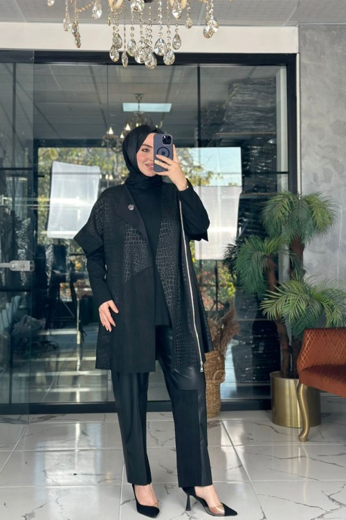 Hümeyra Üçlü Takım Siyah Siyah