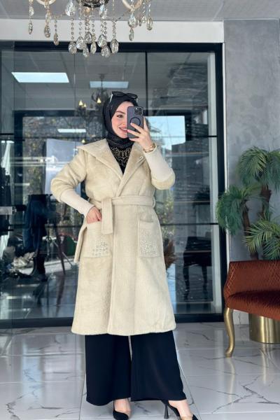 Angora Taşlı Kaban Bej Bej