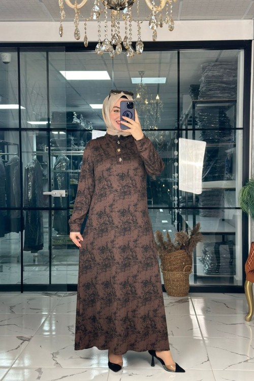 İzgi Elbise Kahverengi Kahverengi