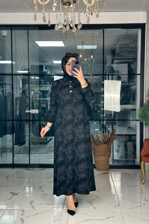 İzgi Elbise Siyah Siyah