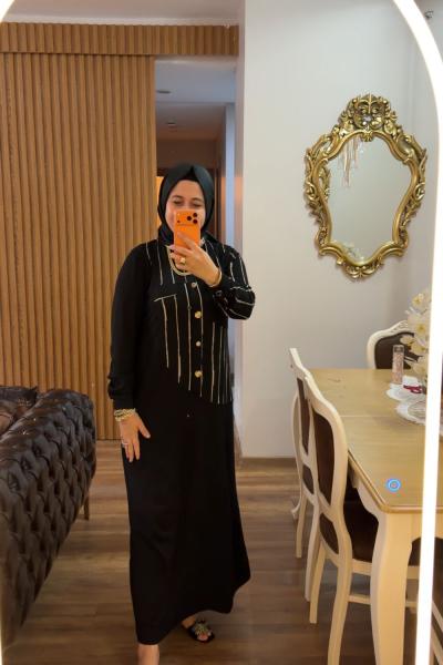 Deren Elbise Çizgili Siyah Kemik