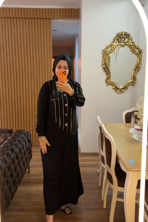 Deren Elbise Çizgili Siyah Kemik