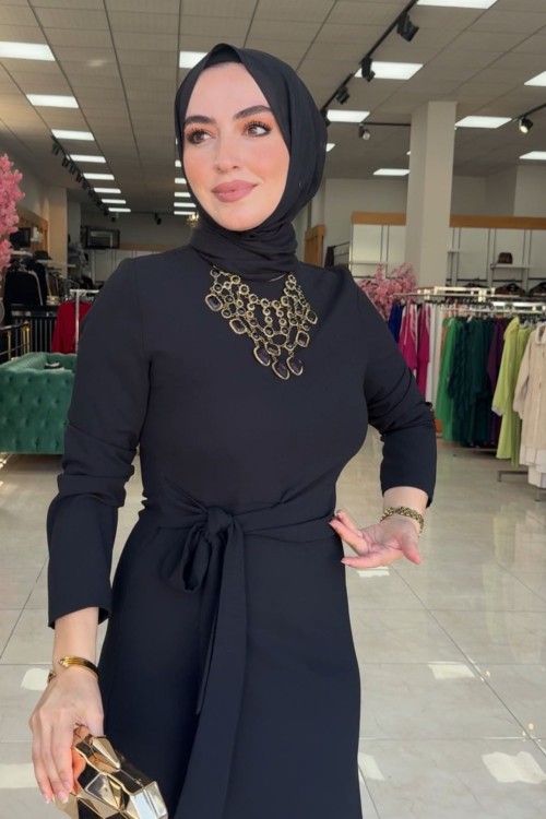 Zerya Elbise-Siyah Siyah