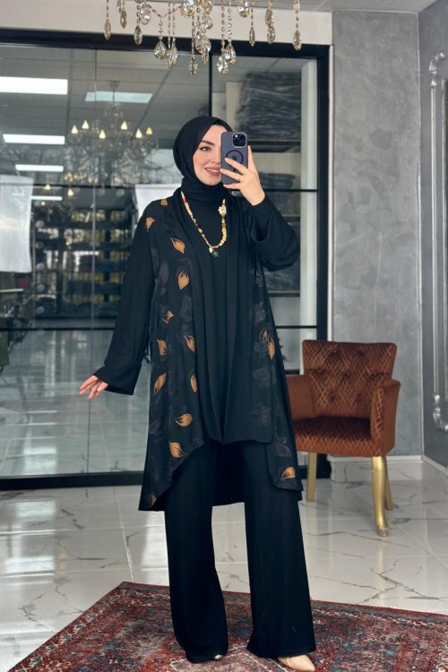 Yaprak Desen Takım Hardal Hardal Sarısı