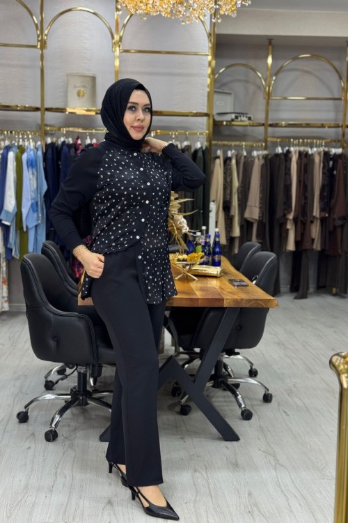 Cepli Bol Paça Pantolon Siyah Siyah