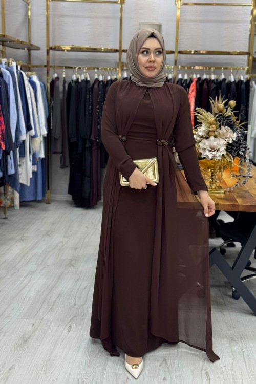 Erva Abiye Elbise Kahverengi Kahverengi