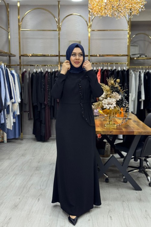 Belinay Abiye Elbise Siyah Siyah