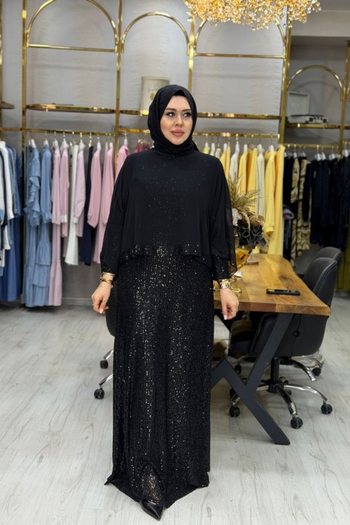 Pul Payet Abiye Siyah Siyah