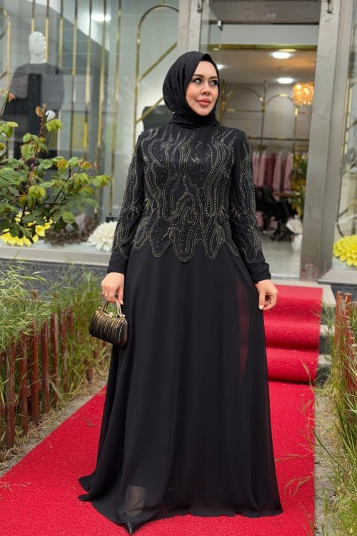 Leyla Abiye Siyah Siyah