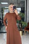 Kabartma Desenli Elbise Taba Taba