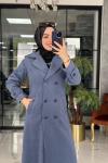 Uzun Kaşe Kaban İndigo mavi indigo