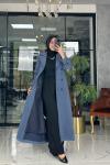 Uzun Kaşe Kaban İndigo mavi indigo