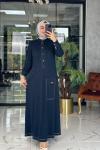 Lase Desenli Elbise Lacivert