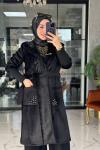 Angora Taşlı Kaban Siyah