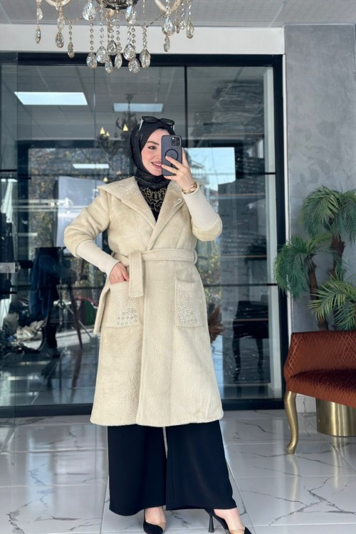 Angora Taşlı Kaban Bej